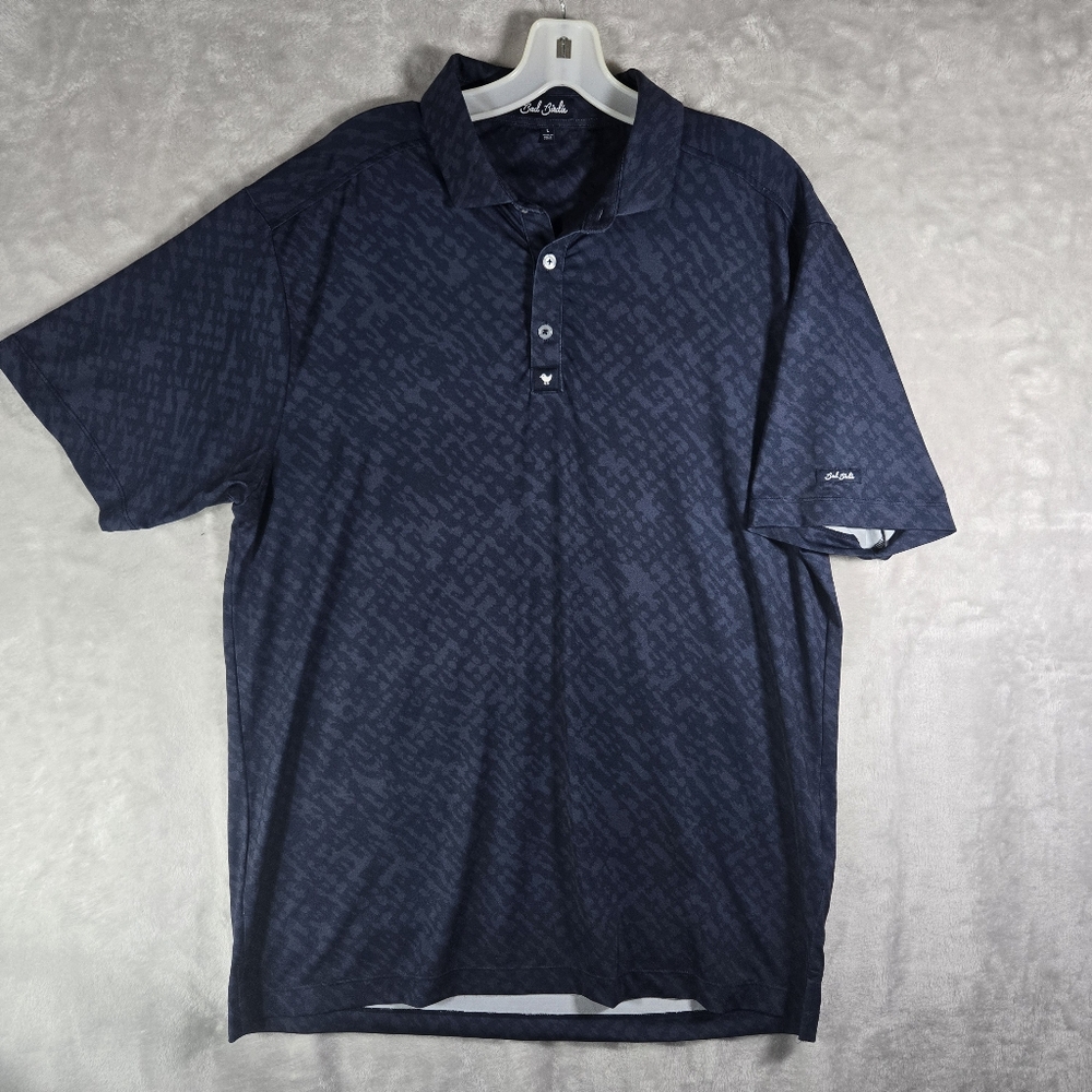 Bad Birdie Cheetah Navy Blue Golf Polo Shirt Mens Size L Large Short Sleeve